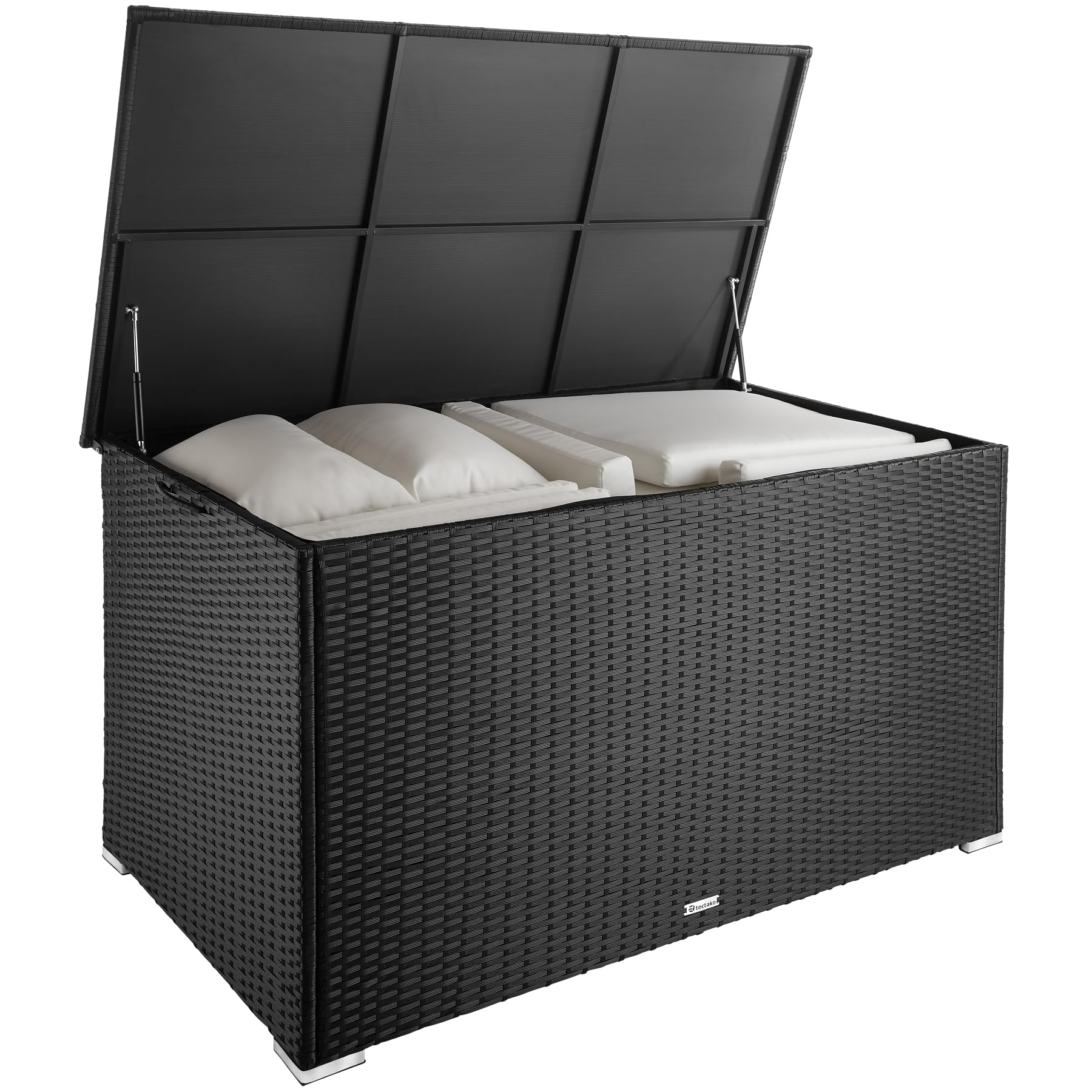 tectake Baúl de Almacenaje Exterior con 750 l de Capacidad, Arcón Exterior Atemporal de Poli ratán Resistente con Forro Interior Extraíble, Cofre para Jardín Exterior o Terraza - Negro