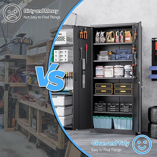 Miniatura 5 de Reemoon Armarios de almacenamiento de metal con puertas de bloqueo y estantes ajustables 2 asas negro