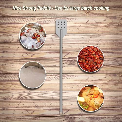 Miniatura 10 de AJinTeby 2 espátulas de malla de 40 pulgadas y espátula de paleta de madera de 36 pulgadas para cocinar y mezclar en ollas grandes, accesorio