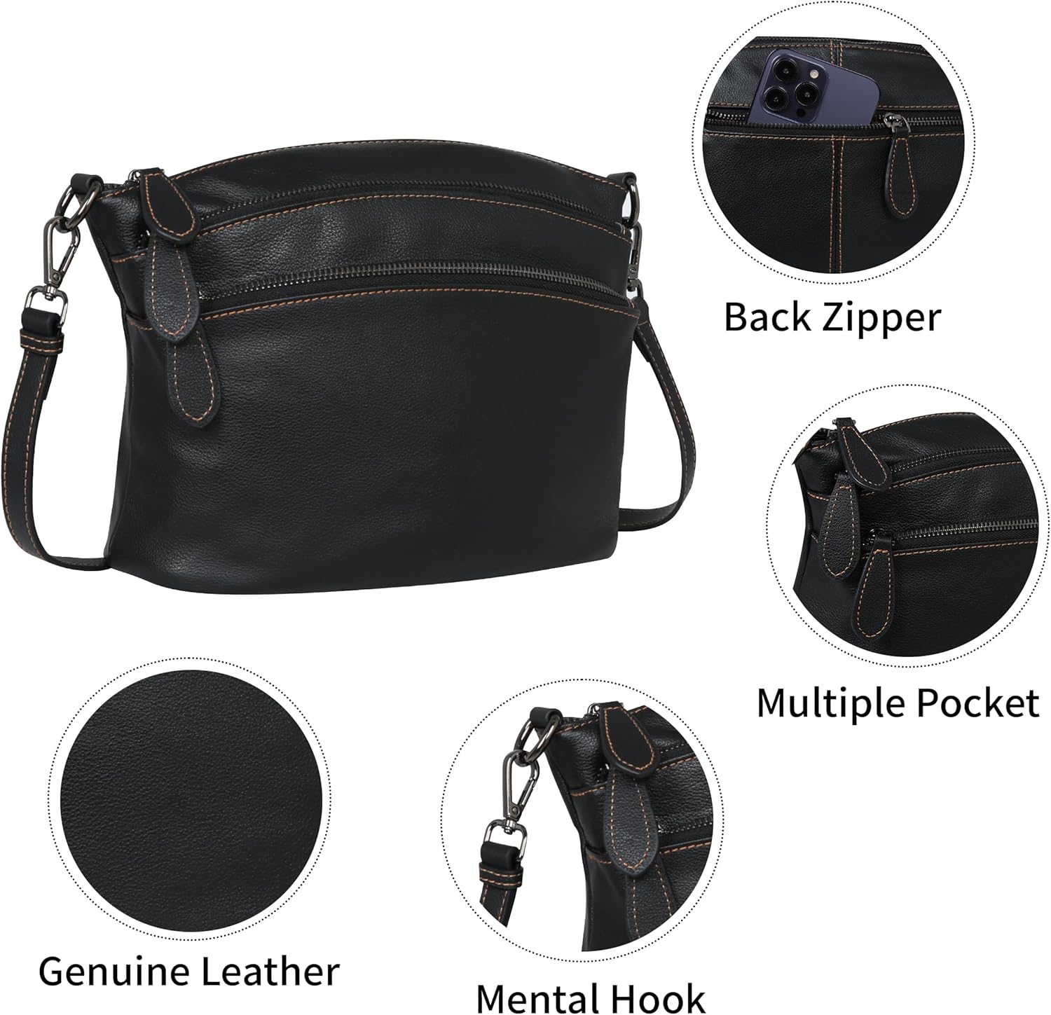 HESHE Leather Crossbody Bags Purses for Women Small Functional Multi Pocket Cross Body Purses Shoulder Satchel Handbags - Image 5