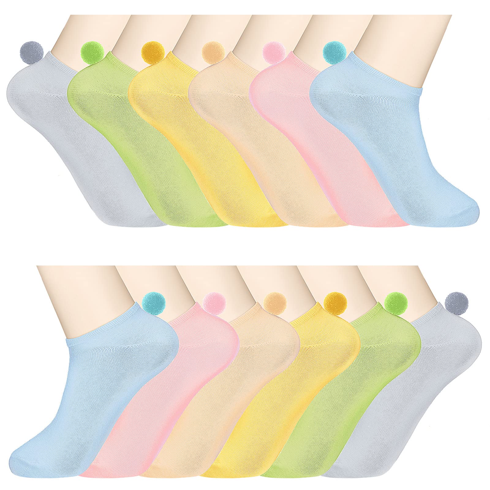 Geyoga 12 pares de calcetines de tobillo con pompón, calcetines de rendimiento sin costuras, suaves, de corte bajo, calcetines atléticos