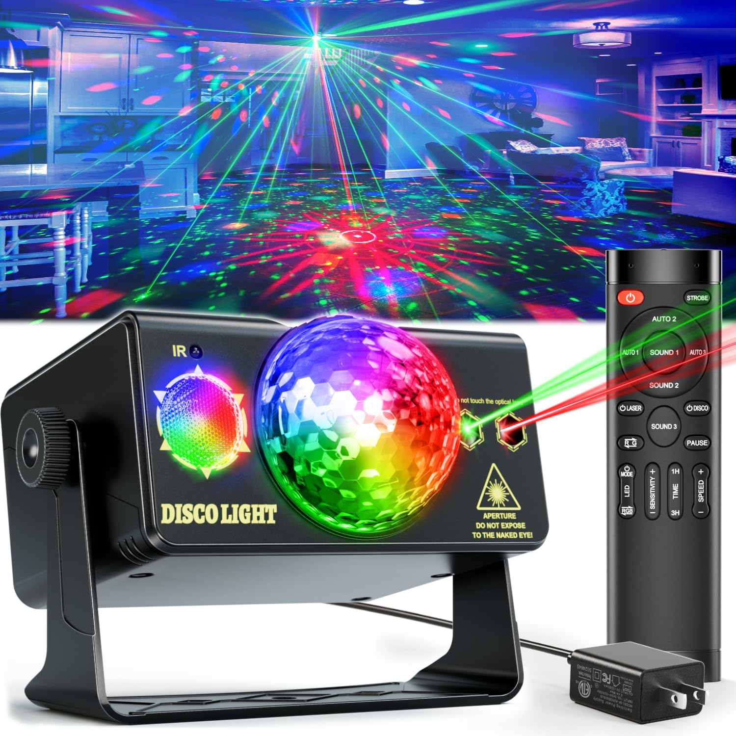 Party Lights Dj Disco Light Disco Ball Light LED Stage Strobe Lights Projector Sound Activated with Remote Control for Parties Club Bar Holiday Christmas Dance Gift Birthday Xmas Wedding Home Décor