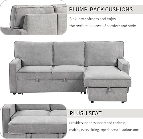 Miniatura 7 de JULYFOX Sofá cama seccional L con diván de almacenamiento, sofá modular esquinero de color gris con portavasos oculto, 2 puertos USB de 89 pulgadas