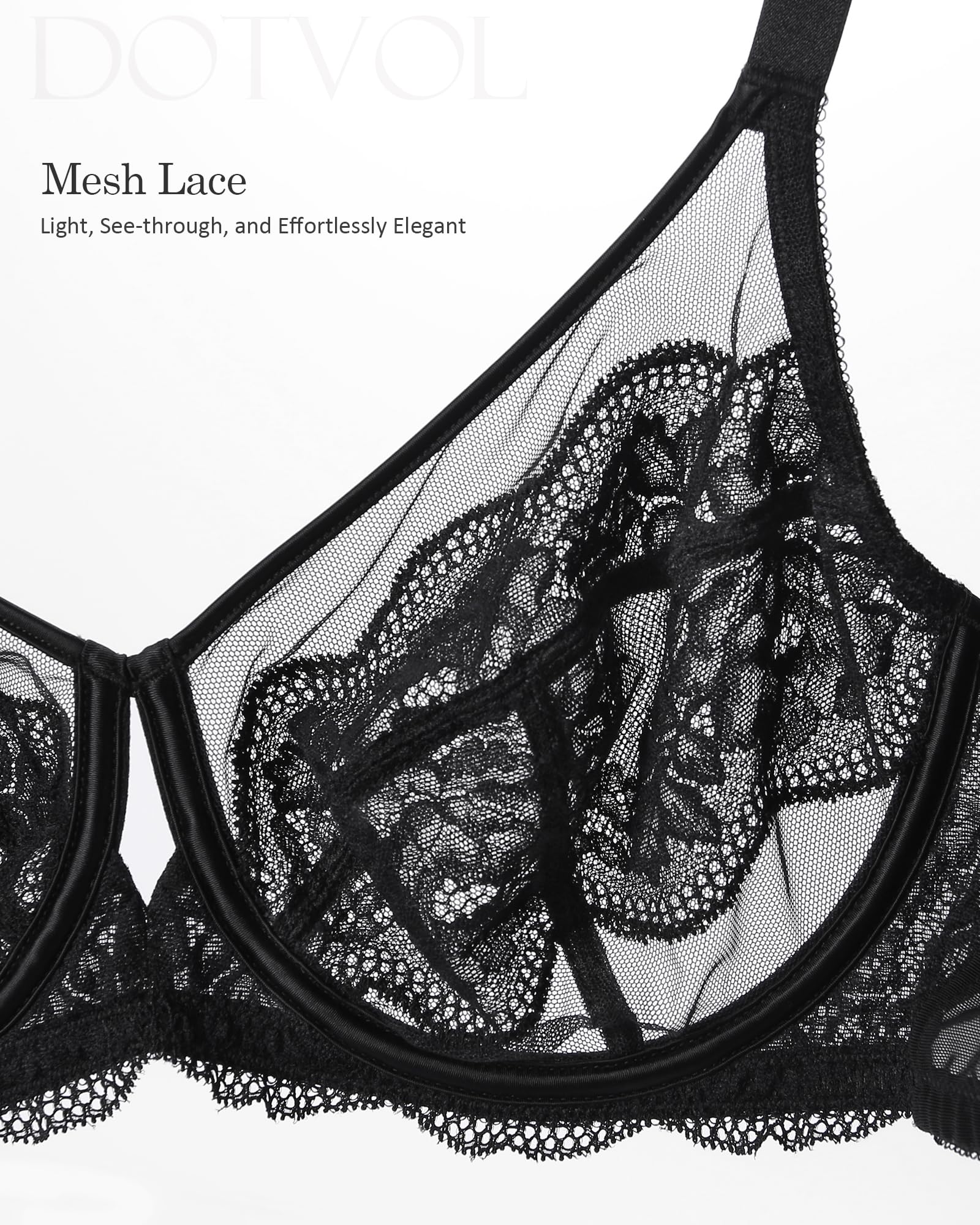 DotVol Soutien-gorge pour femme avec armatures en dentelle non rembourré Grandes tailles Sous-vêtements Minimiseur Transparent Confort Attrayant