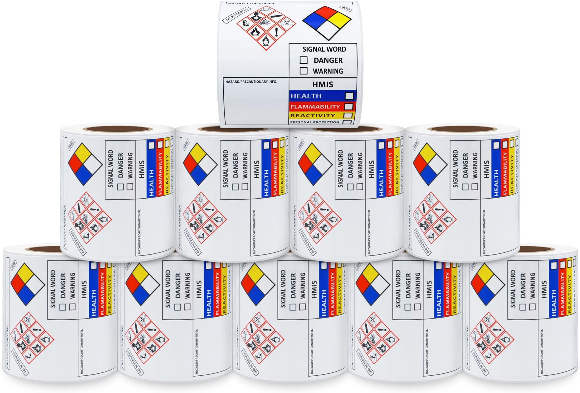SDS OSHA Data Labels for Chemical Safety 3×4 Inch MSDS Stickers with GHS Pictograms HMIS & Hazard Compliant Secondary Containers, 100 Stickers Per Roll（10 Rolls）
