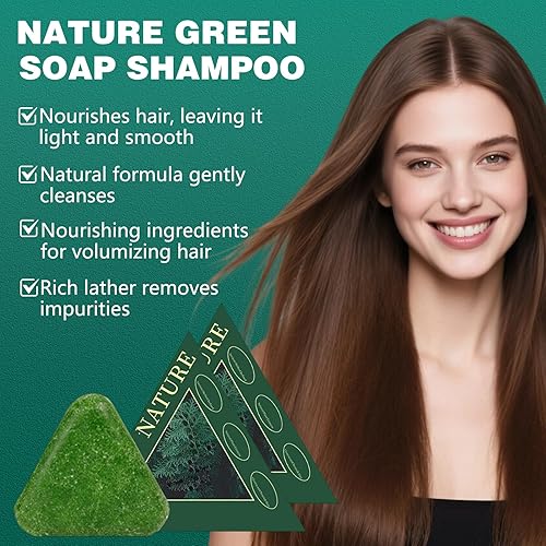 Miniatura 2 de Nature Triangle Barra de champú, champú de jabón verde Nature Siete, barra de champús de hierba Usman, calmante y fortalece el cabello para mujeres