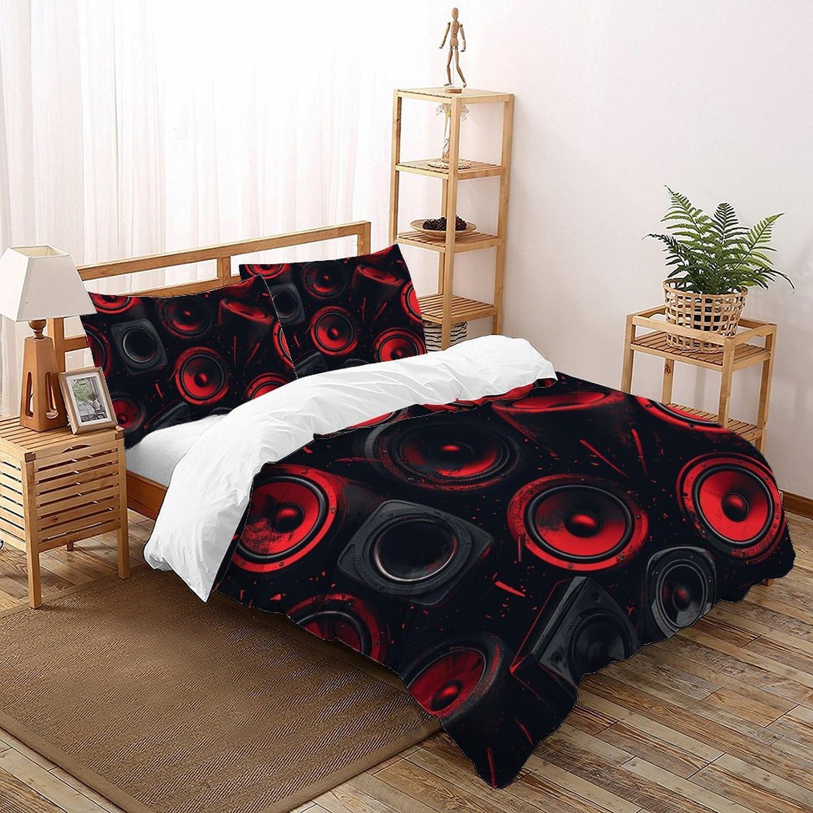 Housse de couette simple 3D enfants motif musique rouge king 220x240 cm