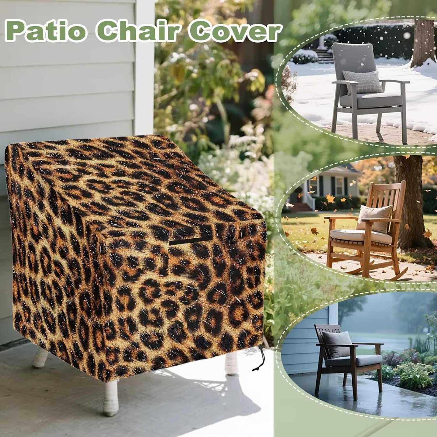 Leopard Pattern Patio Chair Covers for Outdoor Furniture Waterproof, 1 Pack Patio Chair Covers Heavy Duty Sturdy Fabric, Large Covers for Lawn Deep Seat