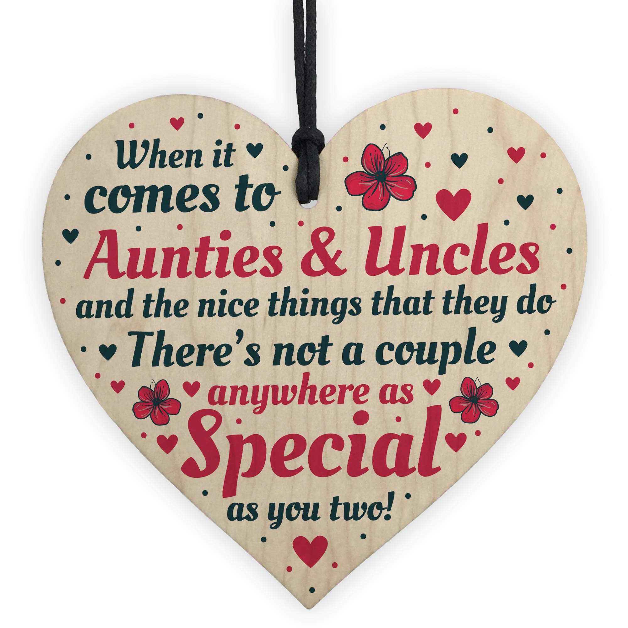 RED OCEAN Handmade Gift For Auntie and Uncle Hanging Wooden Heart Birthday Christmas Thank You Gift From Niece Nephew