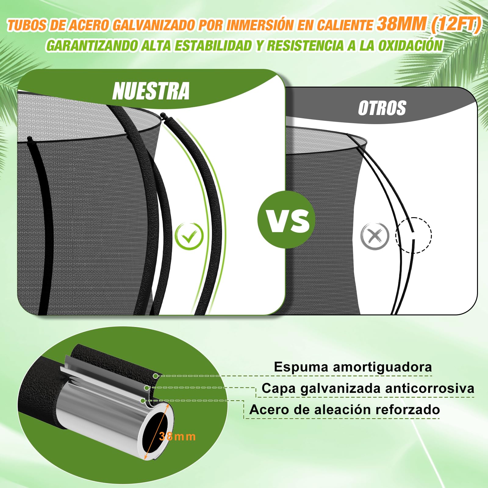Devoko Trampolín Exterior Ø366cm Carga 160kg Estructura Robusta para Niños y Adultos