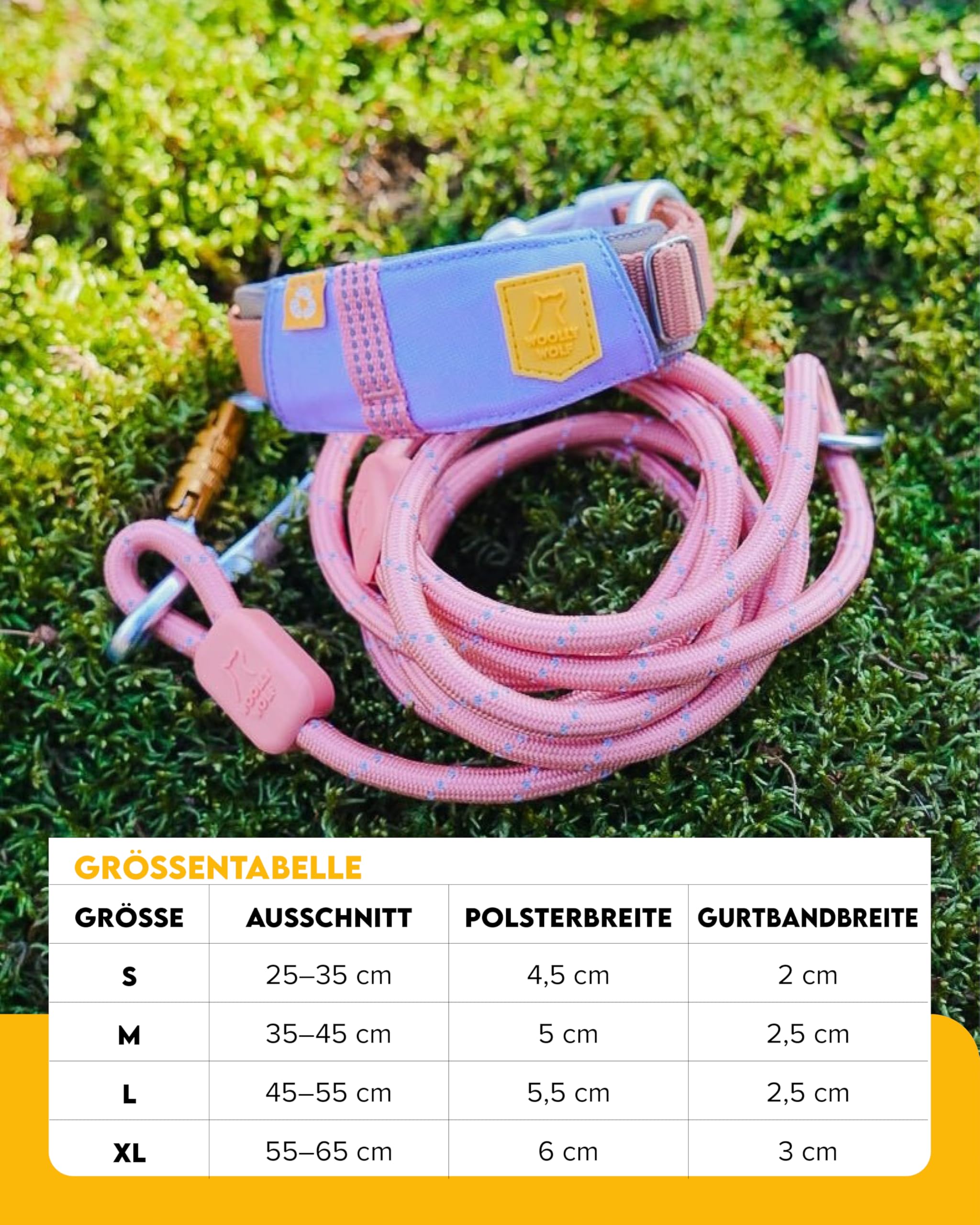 Woolly Wolf Alpha 360 LED Hundehalsband kleine Hunde S Terracotta Mix – Halsband aus 100% recyeltem Polyester mit sanfter, Ultra-Leichter Mesh-Polsterung
