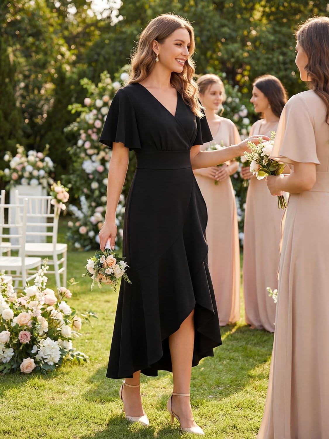 Women's Elegant Long Formal Evening Dress 2026 - V Neck Wrap Ruffle Slit Gown for Cocktail Party & Black Tie Events - Image 2