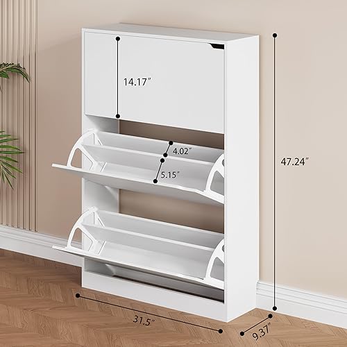 Miniatura 2 de Boonatu Armario de zapatos para entrada, armario de zapatos con 3 cajones abatibles, armario de zapatos para entrada de espacio delgado, armario de