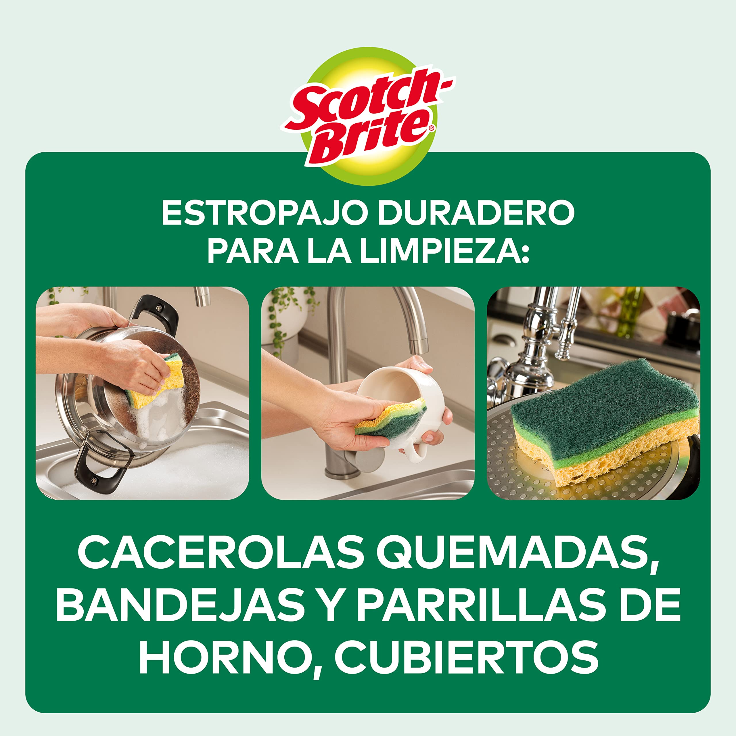 Scotch-Brite Estropajo Ultra Clásico, Pack de 2 Esponjas Multiusos – No Raya, para Ollas, Sartenes, Cristal y Utensilios de Cocina Antiadherentes