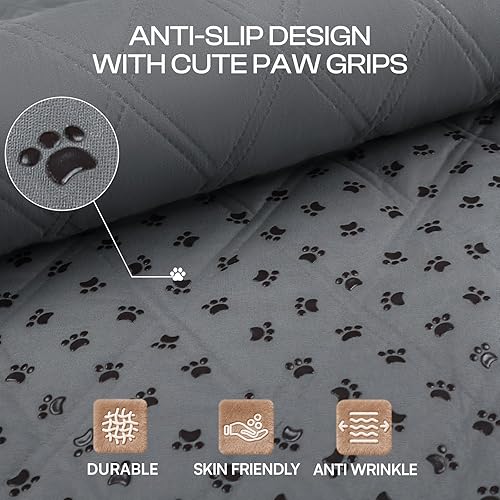 Miniatura 3 de Luciphia Manta Funda de sofá 100% impermeable para perros, antideslizante, protector de sofá para mascotas, tapete de sofá, cachorro y gato, con Gris