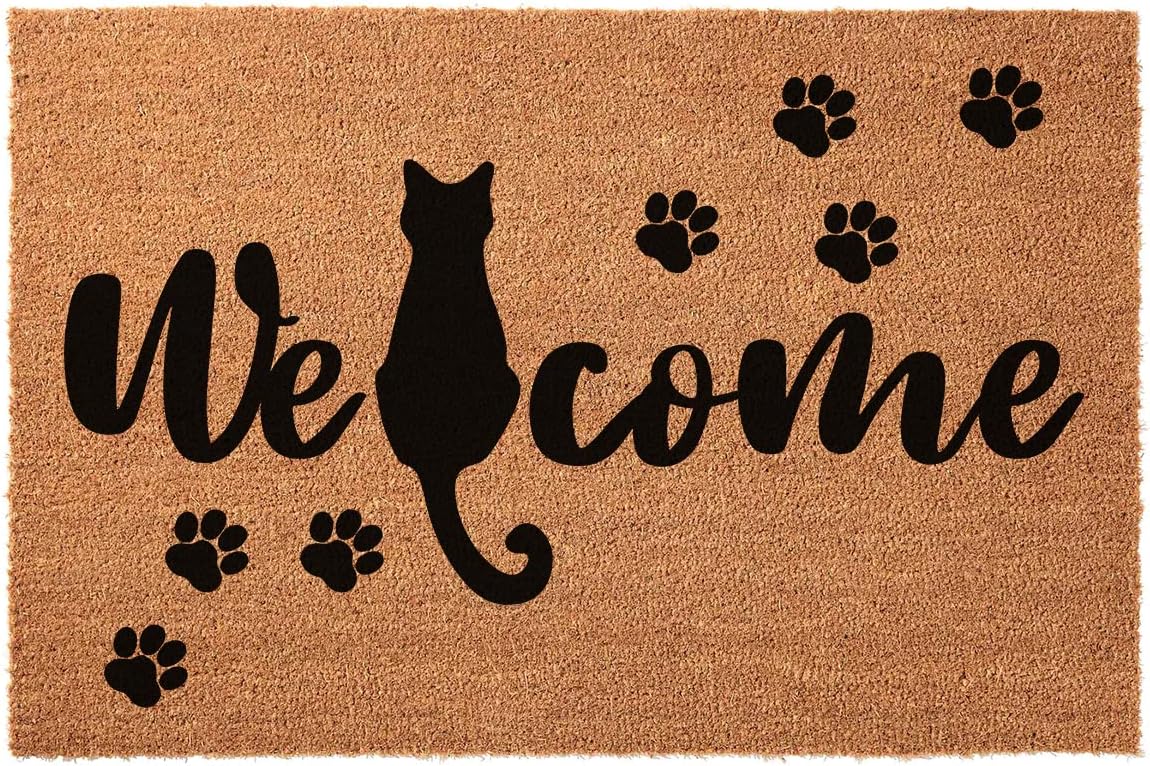 Funny Coir Doormat 23.6 x 15.7 inch Personalized House Warming Gift Mat for Outside Entrance Front Porch Patio Door Non-Slip Decor (Wildflower Butterfly Floral Layered Striped)