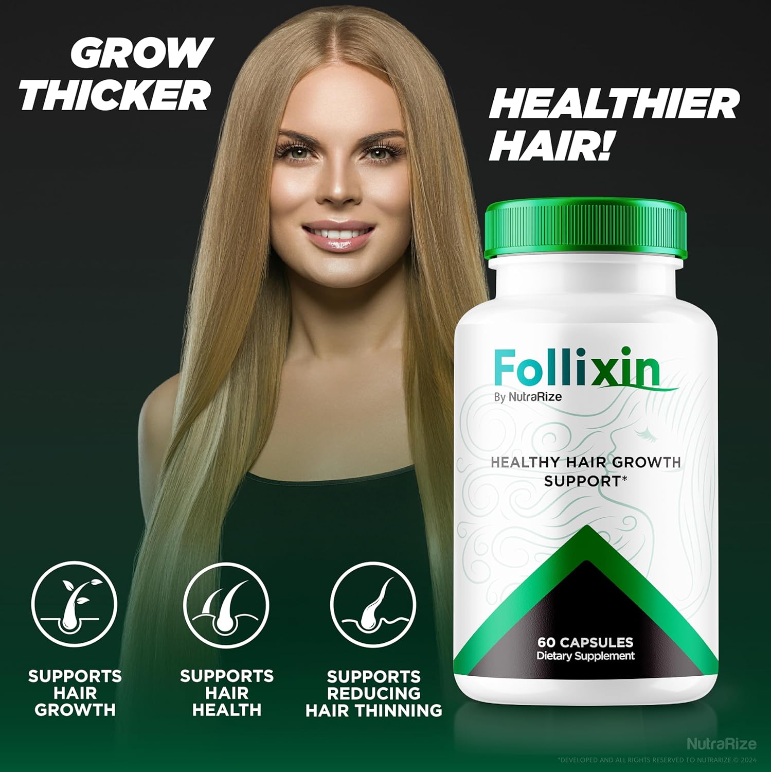NutraRize (2 Pack) Follixin Hair Pills, Unlock Thicker Fuller Hair with Follixin Capsules, Premium Hair Vitamins to Support Natural Healthy Hair, Official Follixin Formula Review (120 Capsules)