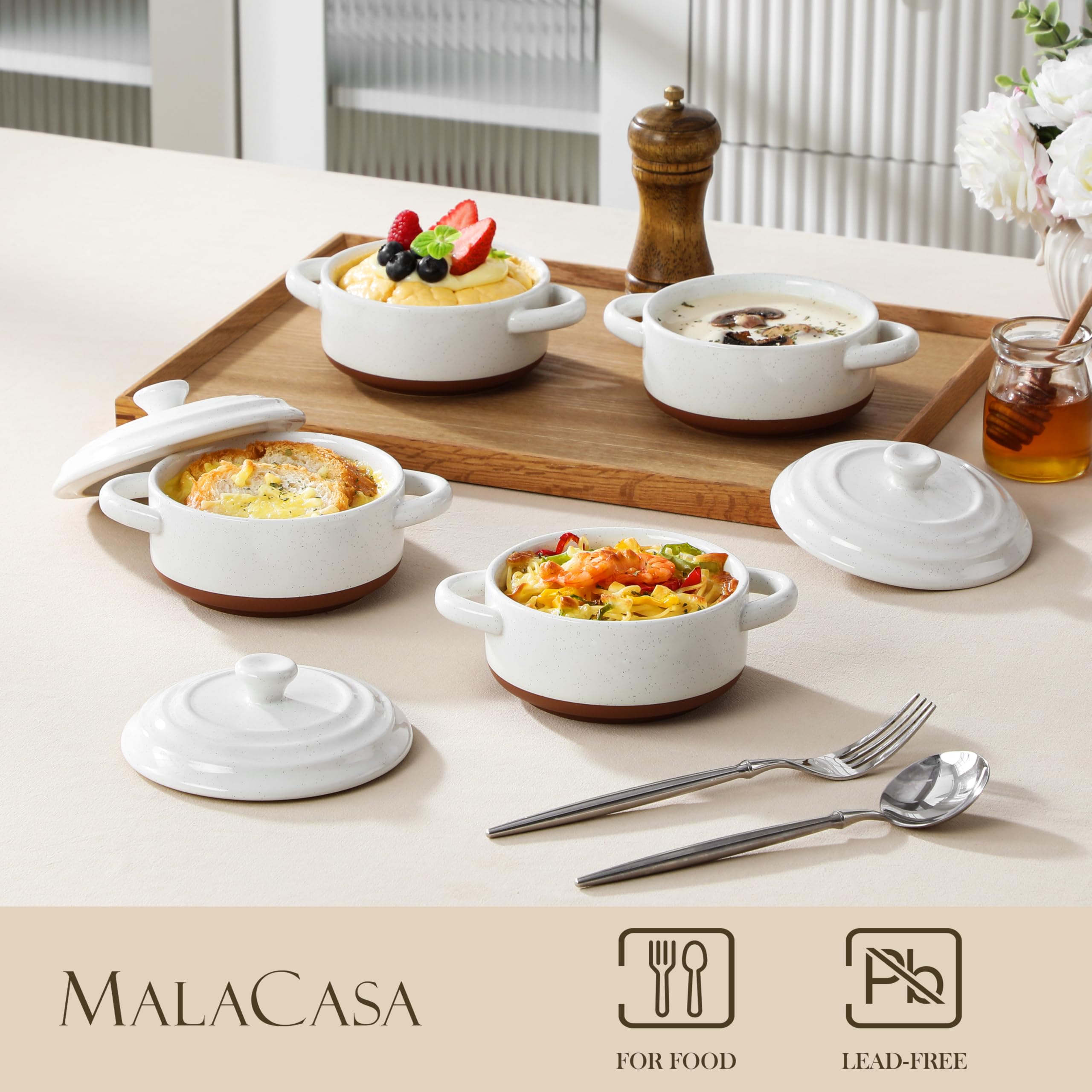 MALACASA Seria TARA Mini Cocotte Set, biały