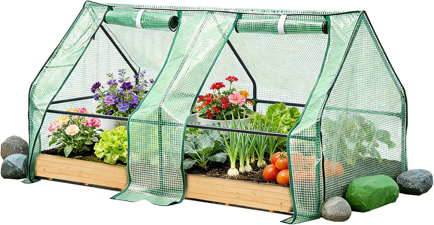 Mini Greenhouse 6' x 3' x 3' — Small Greenhouse with PE Cover, Portable Greenhouses for Outdoors, Roll-Up Zipper Doors for Venting, Protect Plants from Snow/Wind/Rain/Heat/Cold