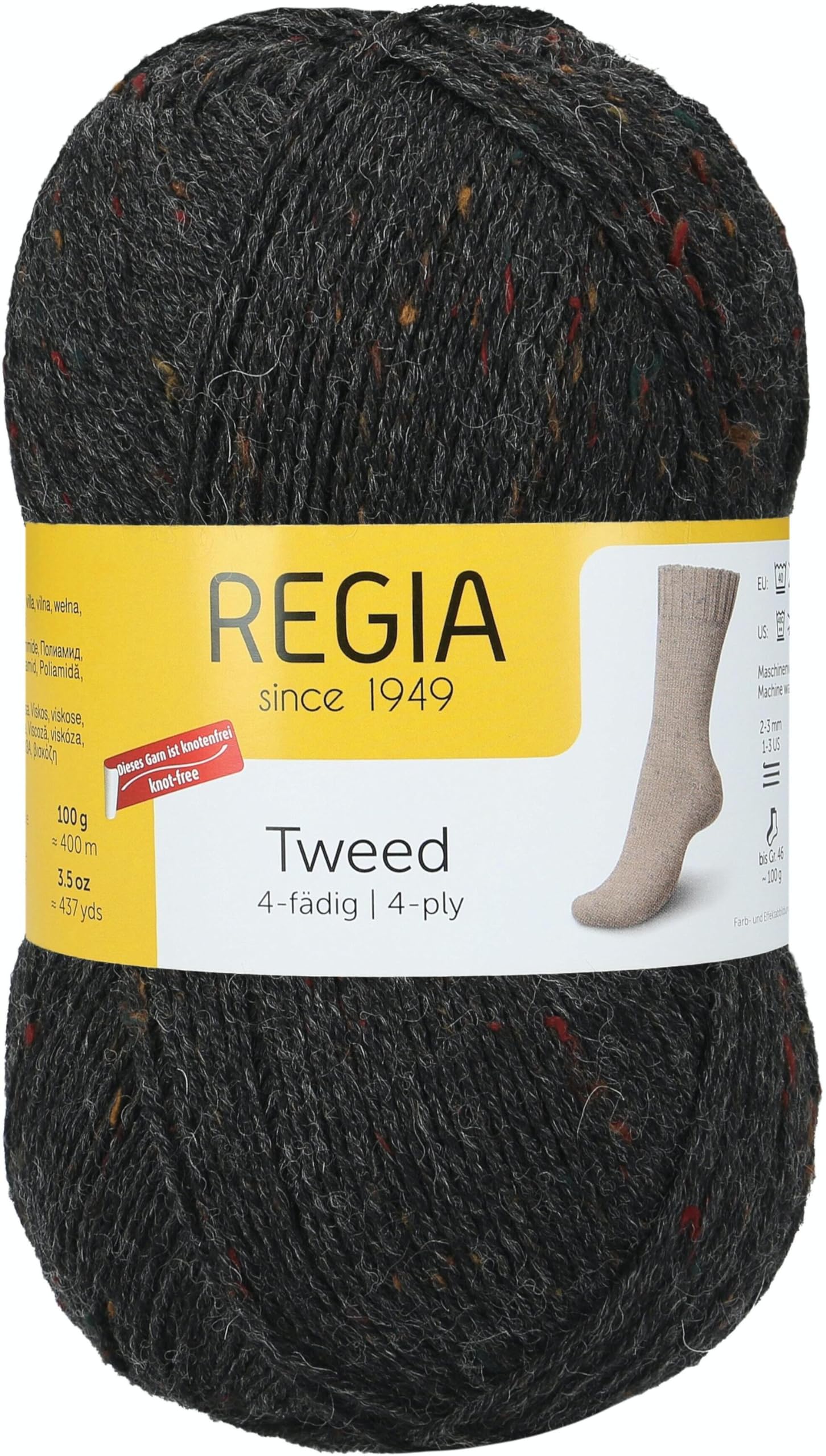 Regia 4-Ply Plain Tweed 100 g Anthracite Hand Knitting Yarn