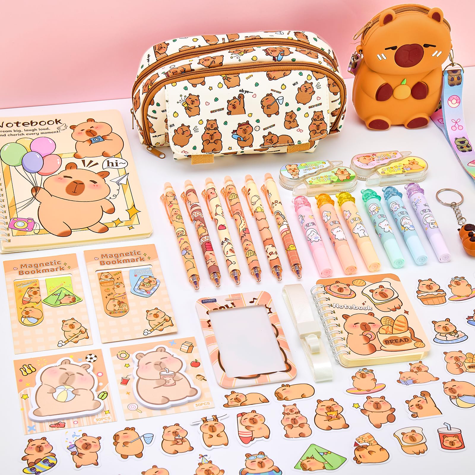 Capybara Ensemble Complet Fournitures Scolaires 30 Pièces Trousse Cadeau Fille Garçon 4-15 Ans
