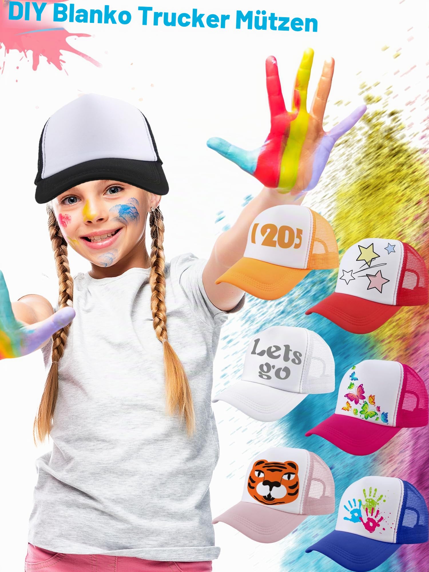 18 Stück Kinder DIY Sublimation Trucker Hüte Blank Trucker Hüte Sommer Mesh Baseball Caps für Kinder Sommer Outdoor Sport