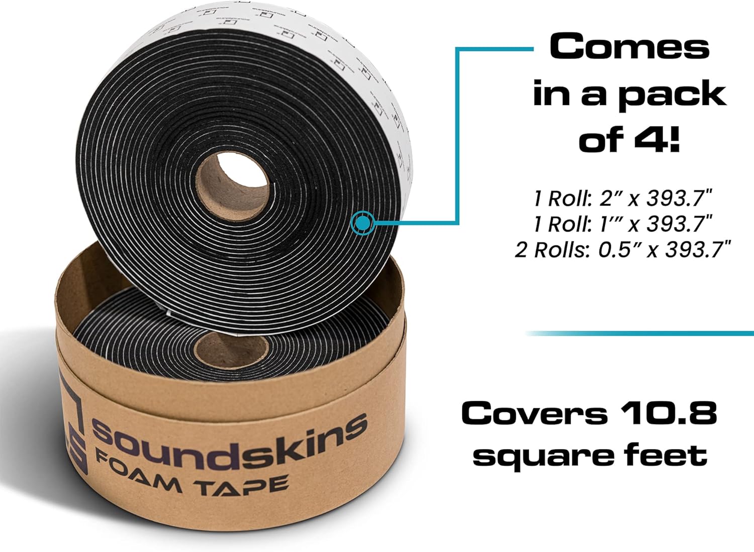 SoundSkins SSK-Tape Closed Cell Acoustic Foam Tape - 10.8sqft. from 4 Rolls (2", 1" 0.5" Wide) - Rattel Reduction and Optimum Durability