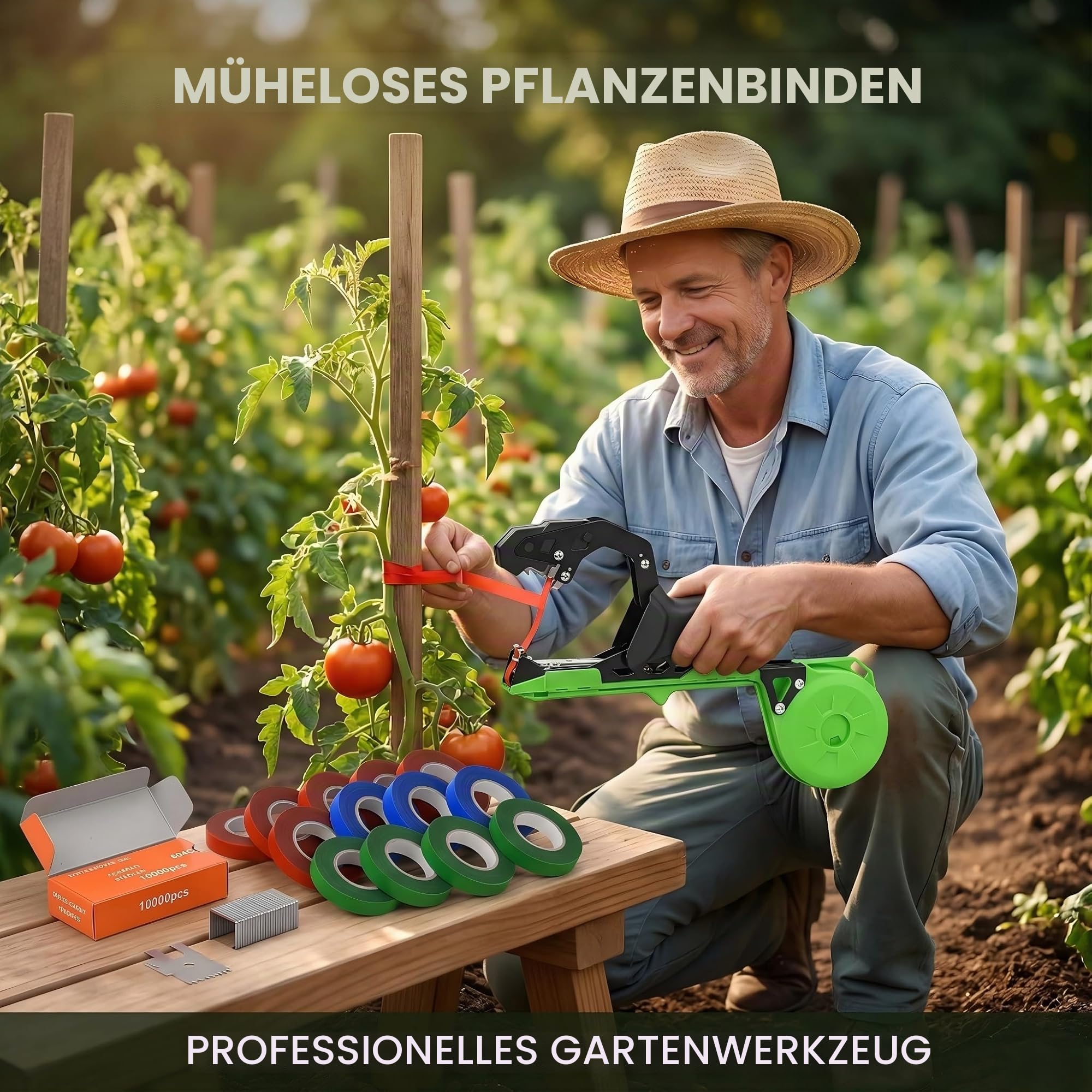Bindezange für Pflanzen Pflanzenbindemaschine Bindezange Pflanzen Tapetool Handbindemaschine mit 10000 Stück Nägel und 20 Rollen gartenband Bindezange pflanzenbinder für Obst, Himbeeren,Bäume Gemüse