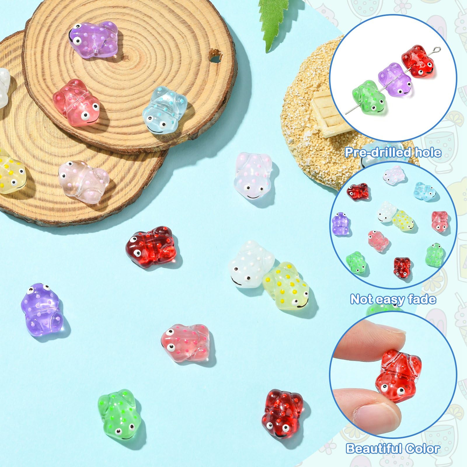 Stiesy 16 Pcs Transparent Frog Glass Beads Hand Drawn Enamel Cute Animal Beads Spacer Bulk for Necklace Bracelet Earring Jewelry DIY Craft Projects - Image 3