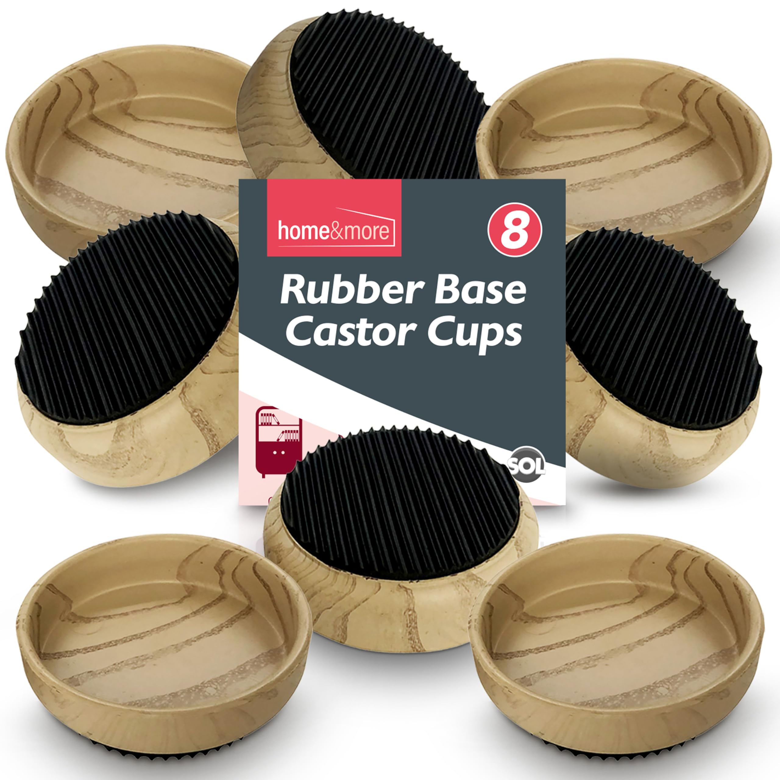 SOL 8pk Rubber Castor Cups Non Slip Furniture Floor Protectors for Wooden Surfaces and Carpets Suitable for Chairs Tables Sofas Heavy Items Preventing Movement Marks and Indentations