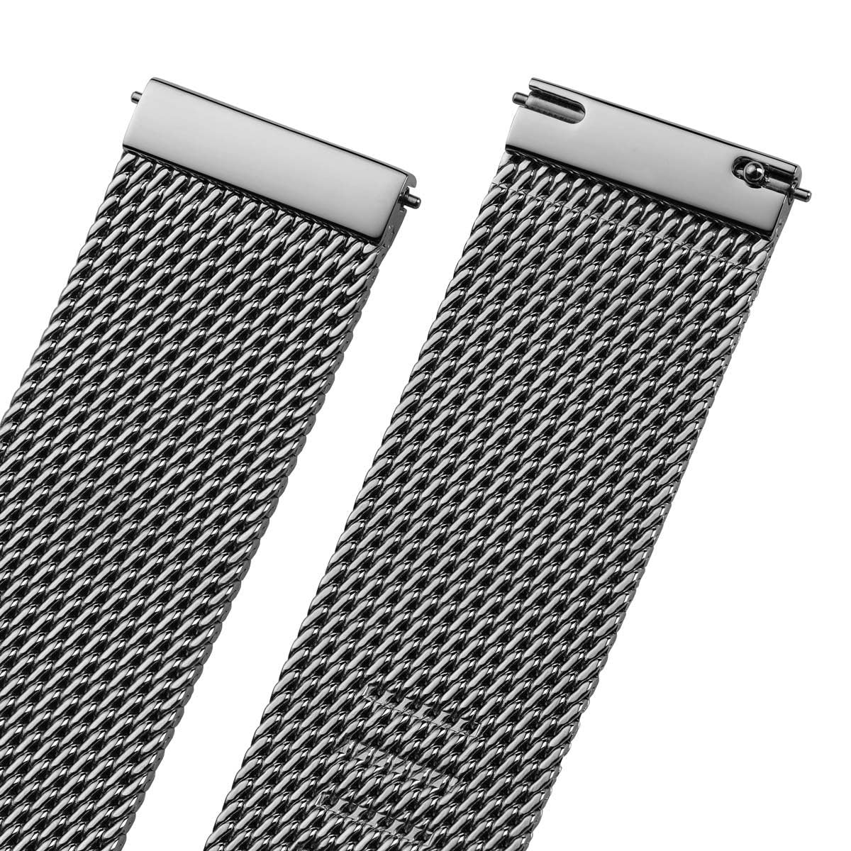WatchGecko Cinturino obliquo in maglia milanese, motivo diagonale unico, chiusura scorrevole, per tutti i tipi di orologi, lucido, 18 mm, 19 mm, 20 mm, 21 mm, 22 mm