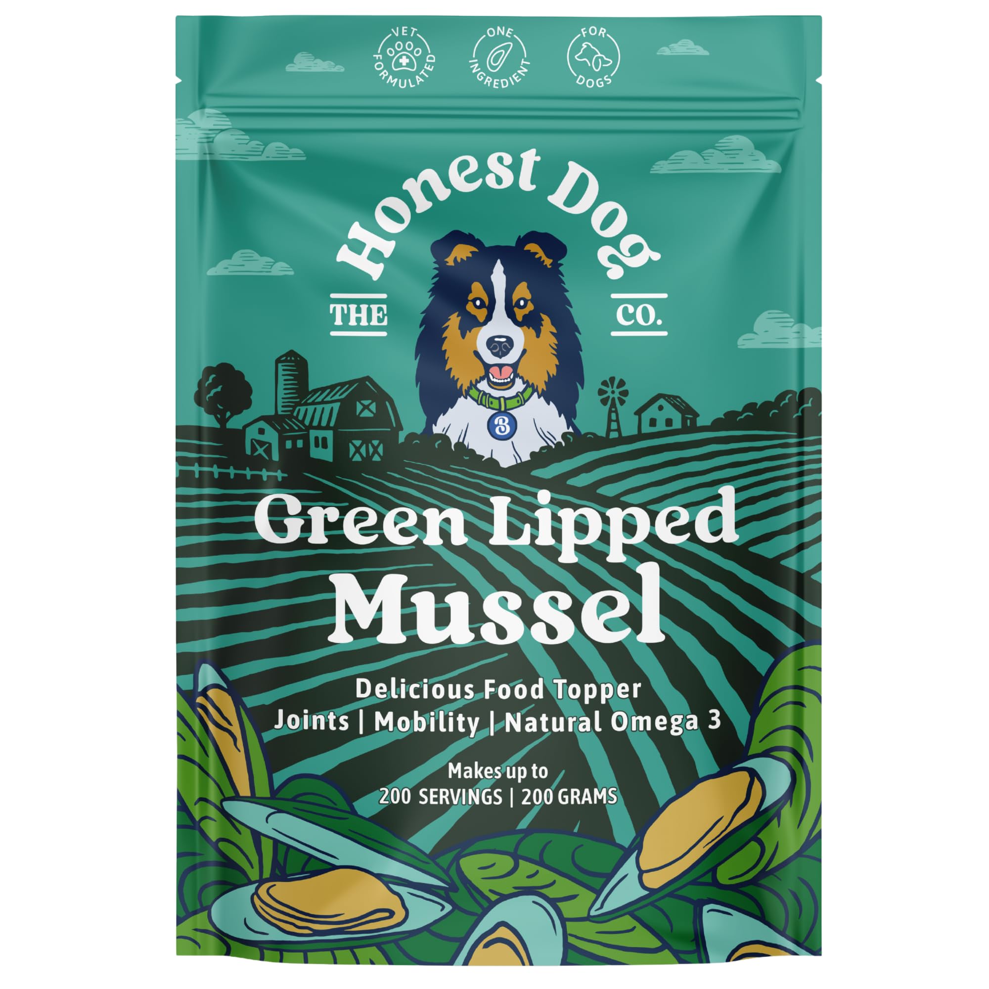 Green Lipped Mussel for Dogs | 100% Pure New Zealand Green Lipped Mussel Powder | Joint Supportwith Omega 3, Glucosamine & Chondroitin | Additive Free, Freeze Dried | 200g | by Honest Dog Co.