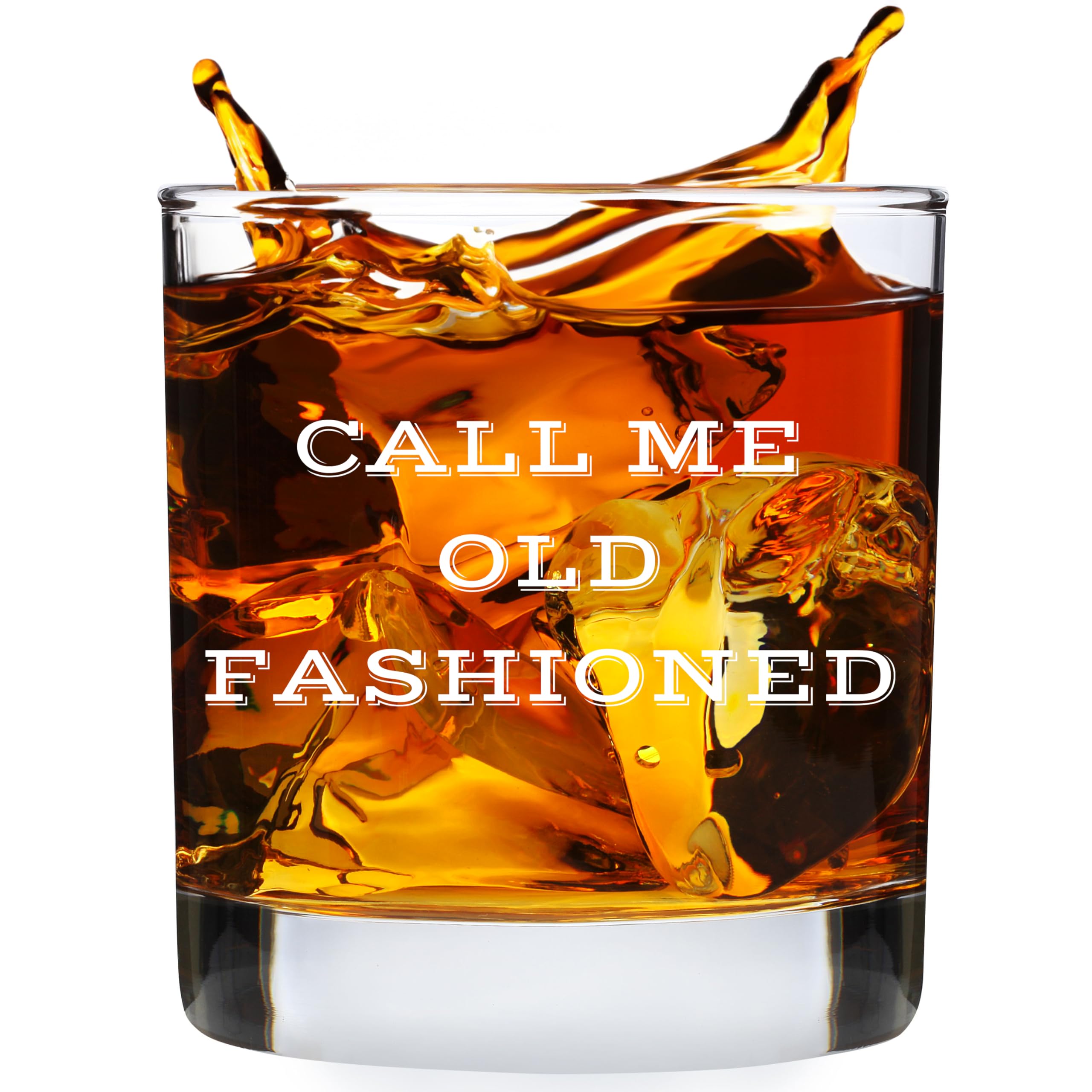 Call Me Old Fashioned Glass - Unique Whiskey Gifts for Men - Funny Birthday Gifts for Men Dad or Son - 11 oz Unique Bourbon Scotch Lowball Rocks Bar Glass for Dad