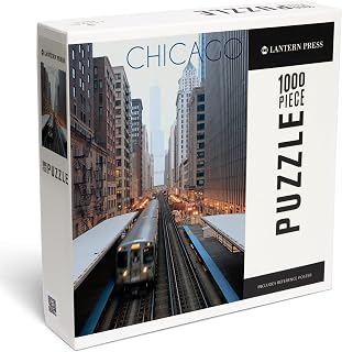 Lantern Press Chicago, Illinois, L Train 1000 Piece Jigsaw Puzzle for Adults, Made in USA with Reference Poster