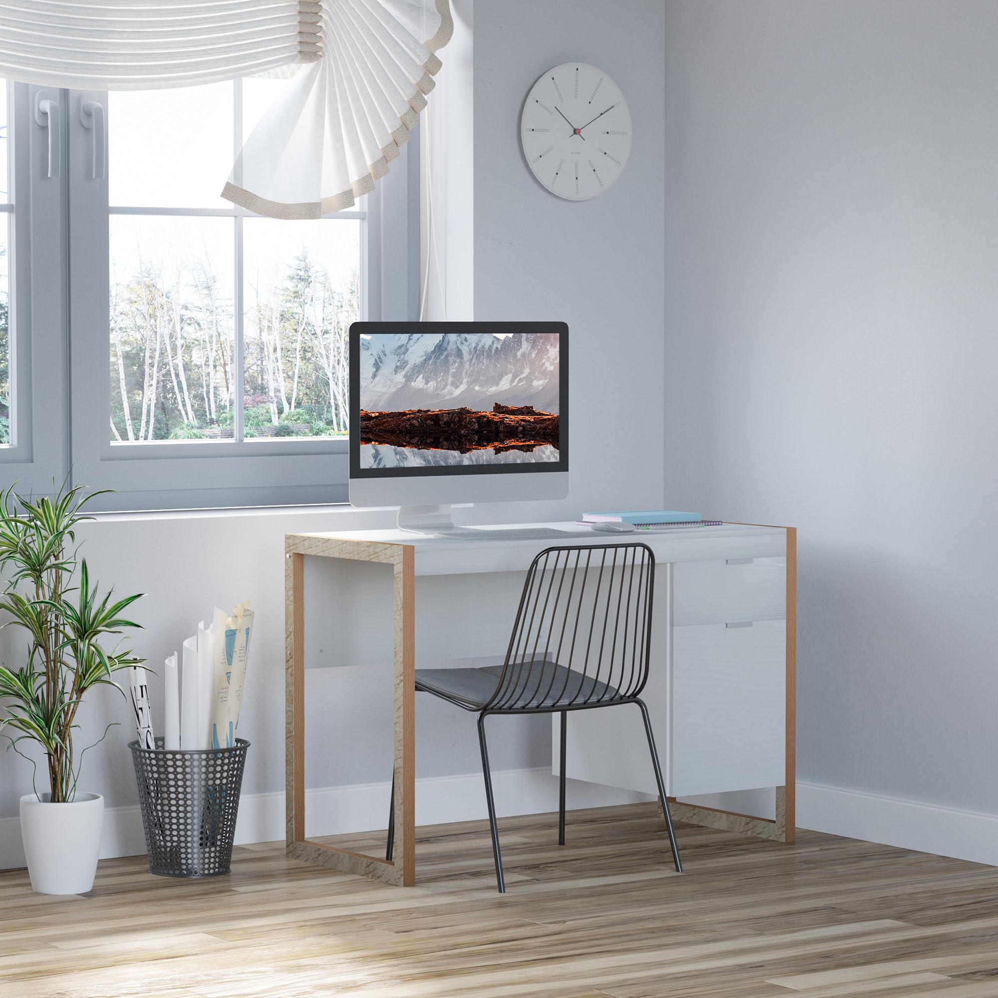 HOMCOM Mesa de Escritorio Mesa de Ordenador Cajón 112,5x50x75,5 cm Blanco