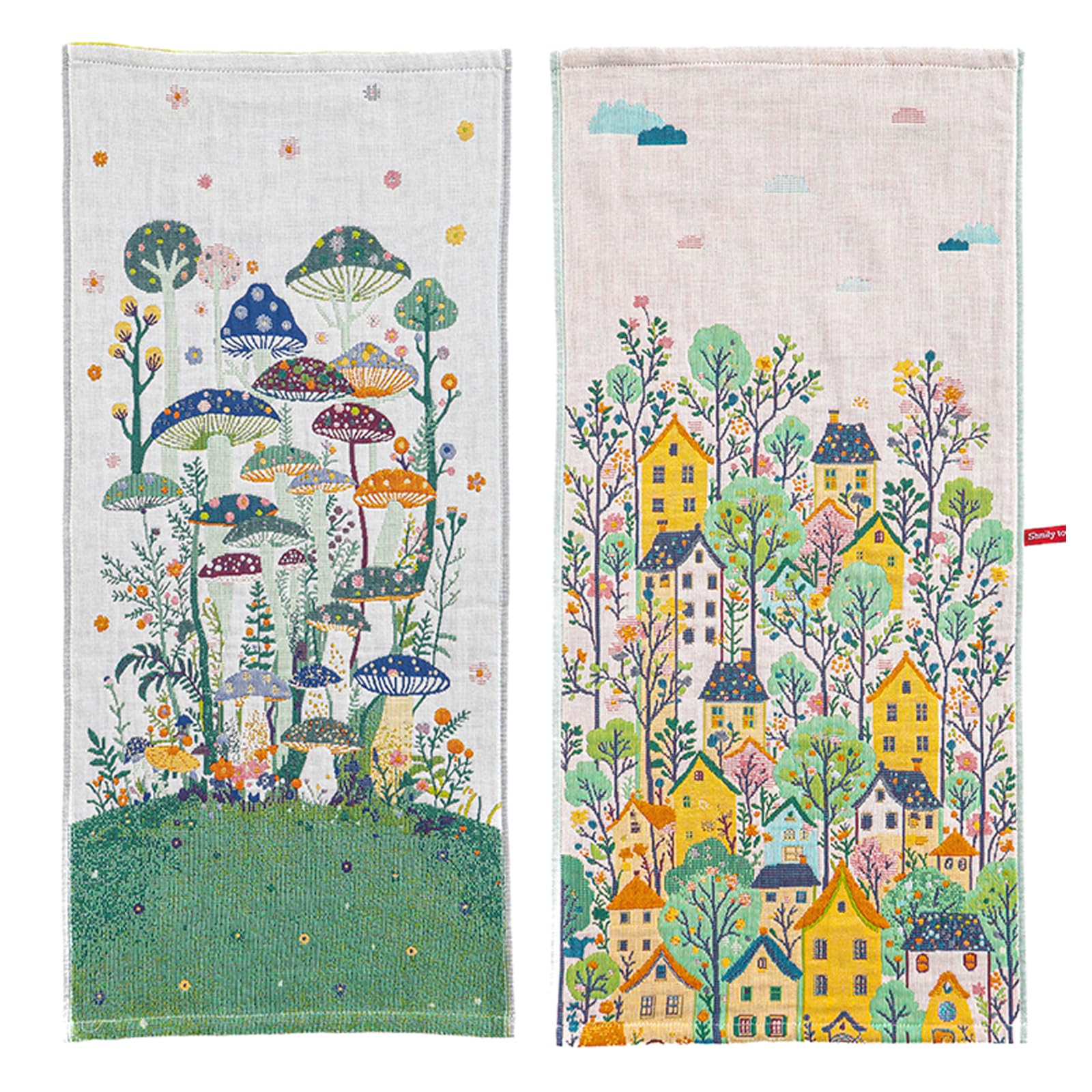 HOORDRY 100% Cotton Tea Towels Set, 76X38CM, Super Absorbent Kitchen Towel with Hanging Loop, Large Dish Towels, Pack of 2, Quality Thick Hand Towels for Everyday Use - Sage Green Mushroom Castle