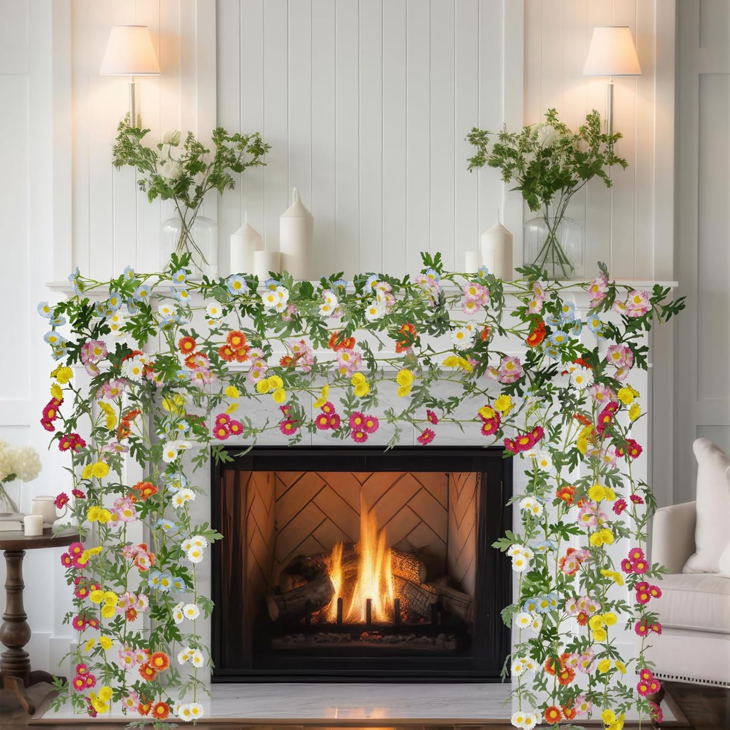 6 Pcs Wildflower Garland Spring Flowers Garland 12 FT Colorful Artificial Daisy Flowers and Leaves Faux Floral Vine for Mantle Baby Shower Wedding Arch Porch Staircase Summer Decor