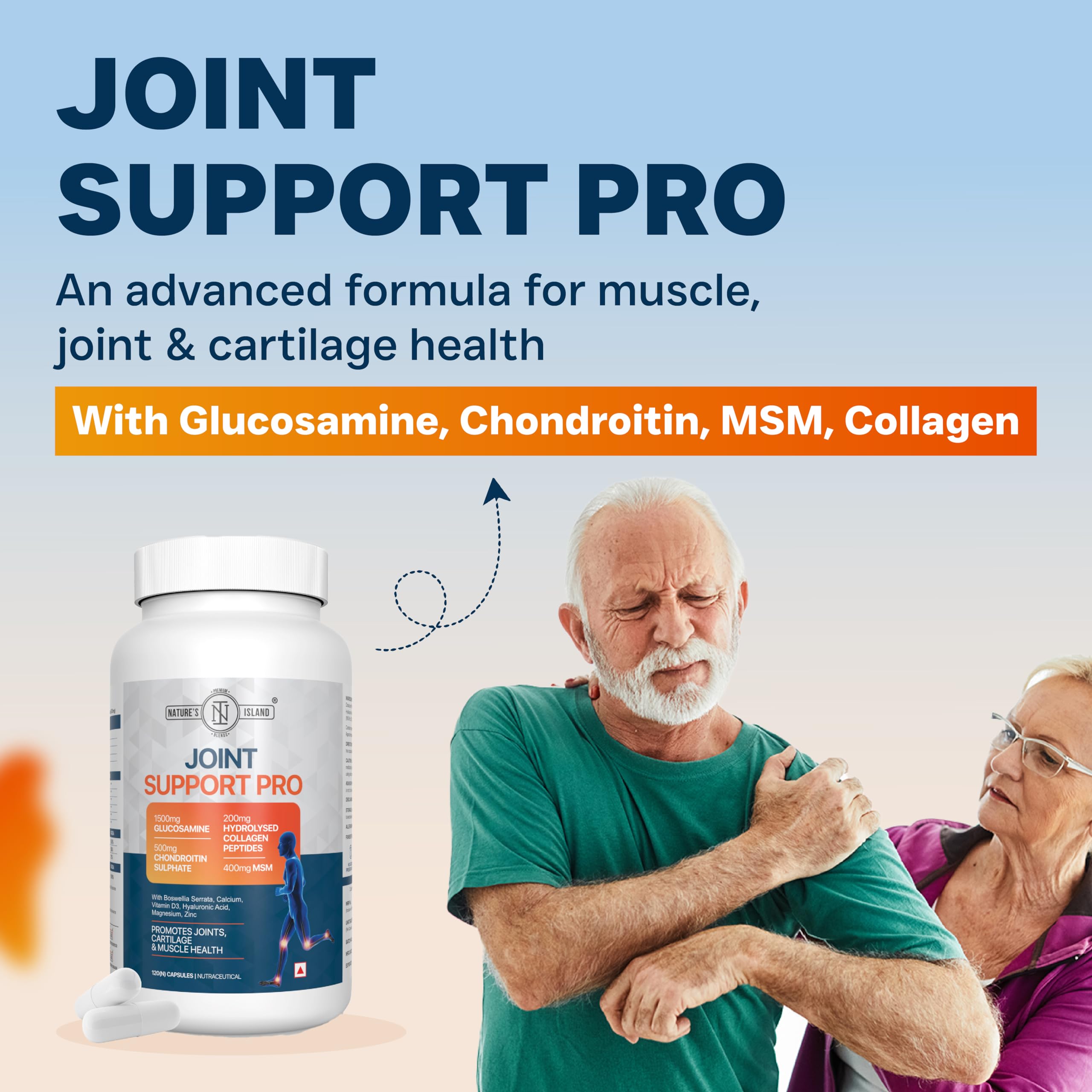 Nature’s Island Glucosamine Capsules support joints, cartilage & muscles with Glucosamine 1500mg, Chondroitin, MSM, Collagen, Calcium & D3. Relieves joint pain & boosts mobility, 120 capsules. — Amazon image 2