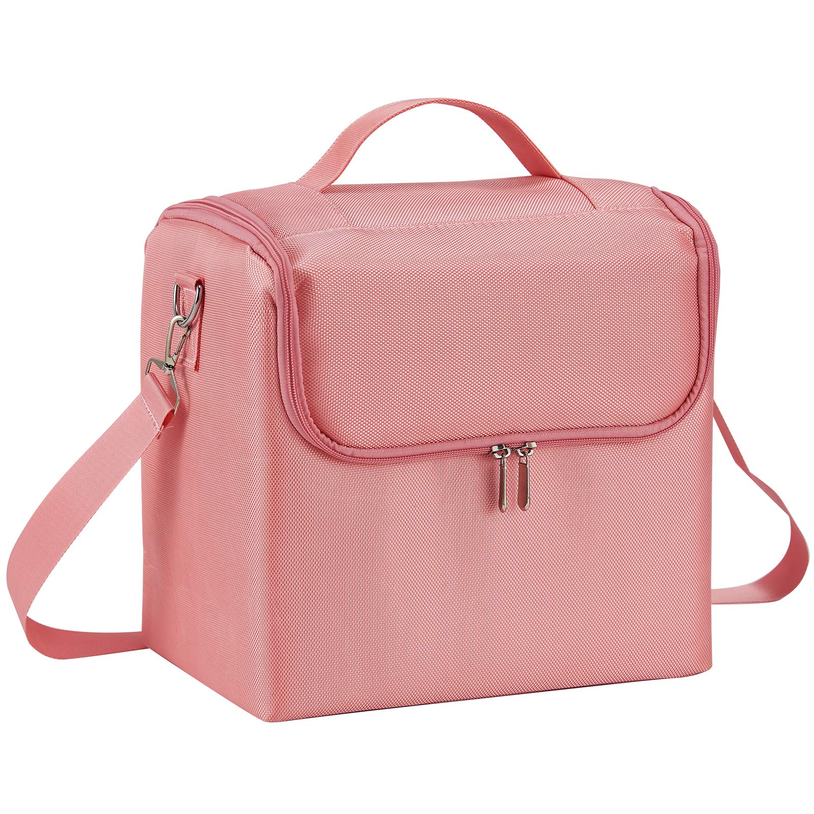 Vanity Case Makeup Storage Box Organiser Travel Train Case Luggage Makeup Case Make Up Beauty Box with Shoulder Strap, Large Size, Pink