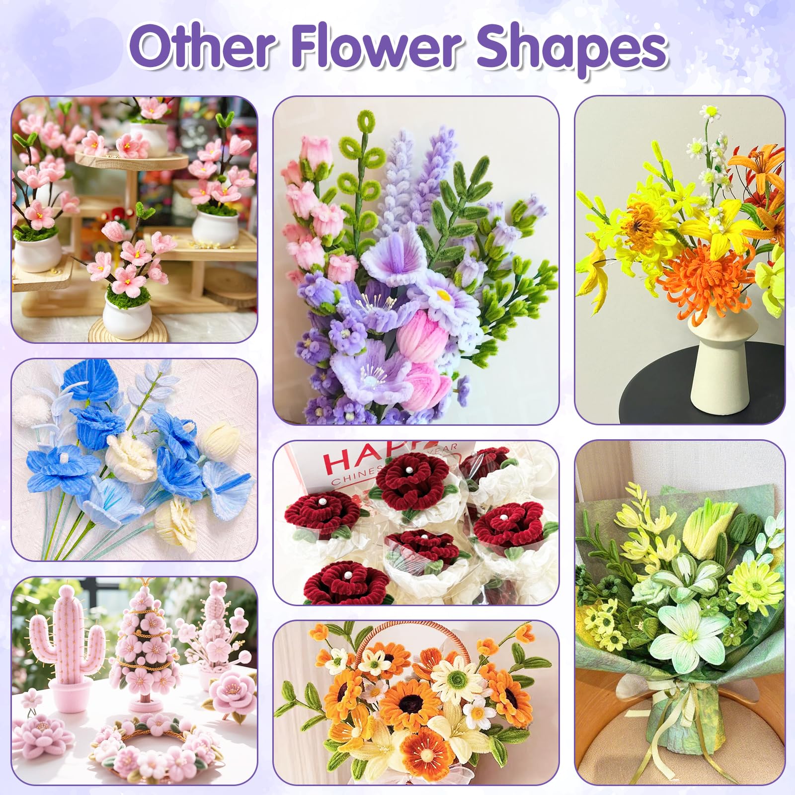 18 Couleur Fil Chenille 1000 Pièces Cure Pipe Chenille Loisir Creatif | Pipe Cleaners Tulipes avec Ruban de Fleuriste et Tige Fleur pour Fournitures de Bouquet de Fleurs et de Décoration DIY