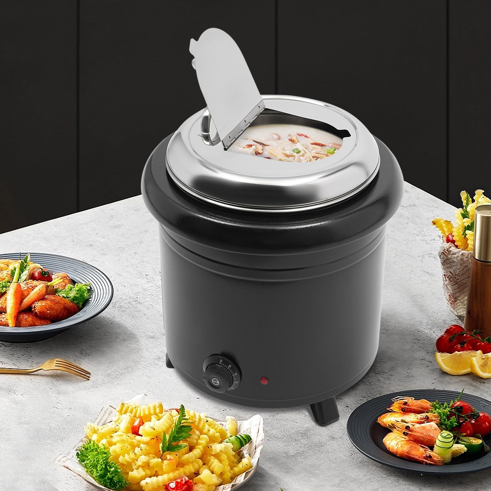 Scalda zuppe, 13 l, in acciaio inox, con manico anti-scottatura, per ristoranti self-service, 36,5 x 44 cm