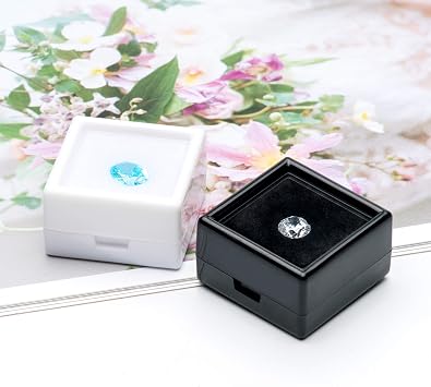 Loose Gemstone Display Box Jewelry Container with Glass Top Lids for Gems Diamond (Black, 1.1x1.1x0.65 -12 PCS)