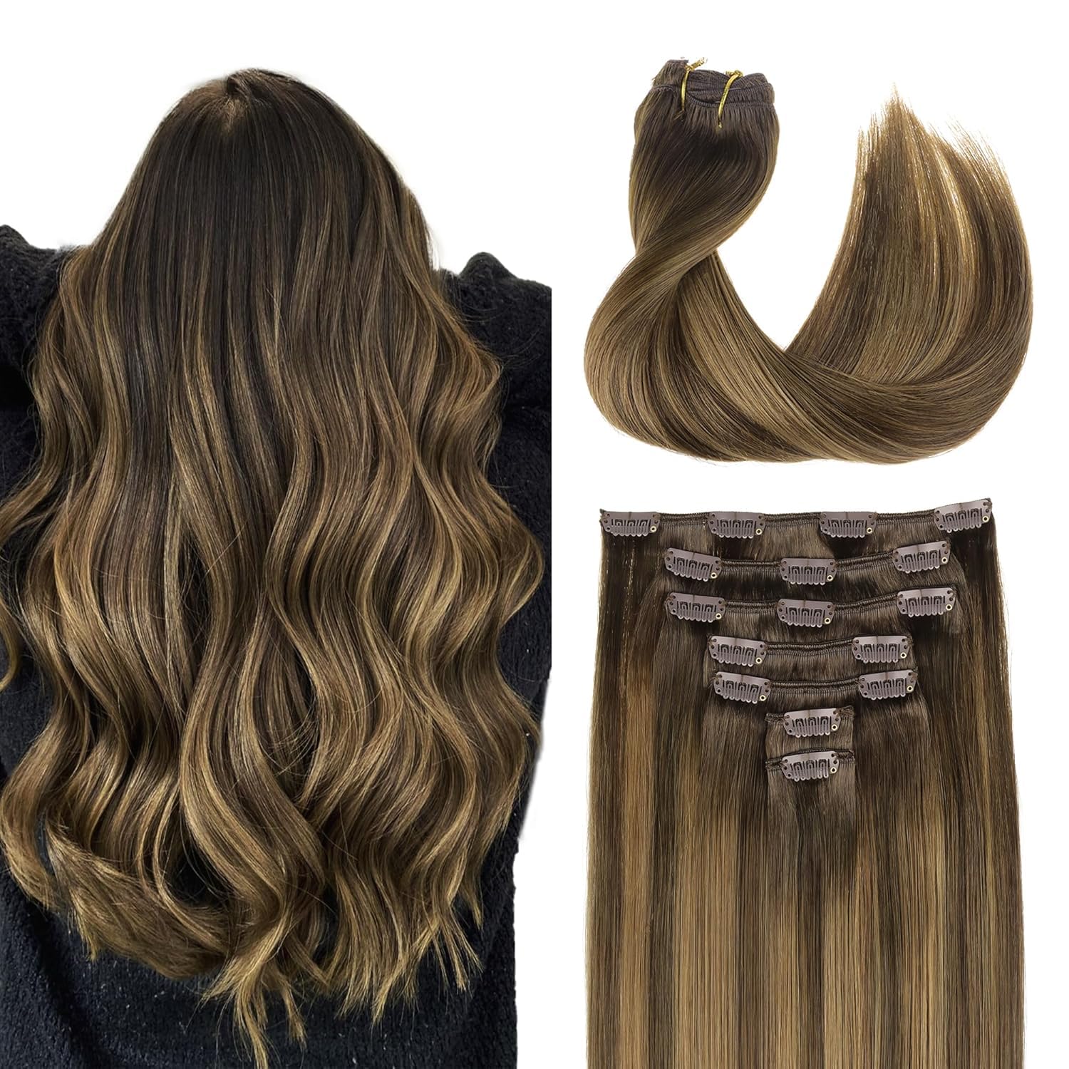 GOO GOO Clip in Extensions Echthaar, Echthaar Extensions Clip