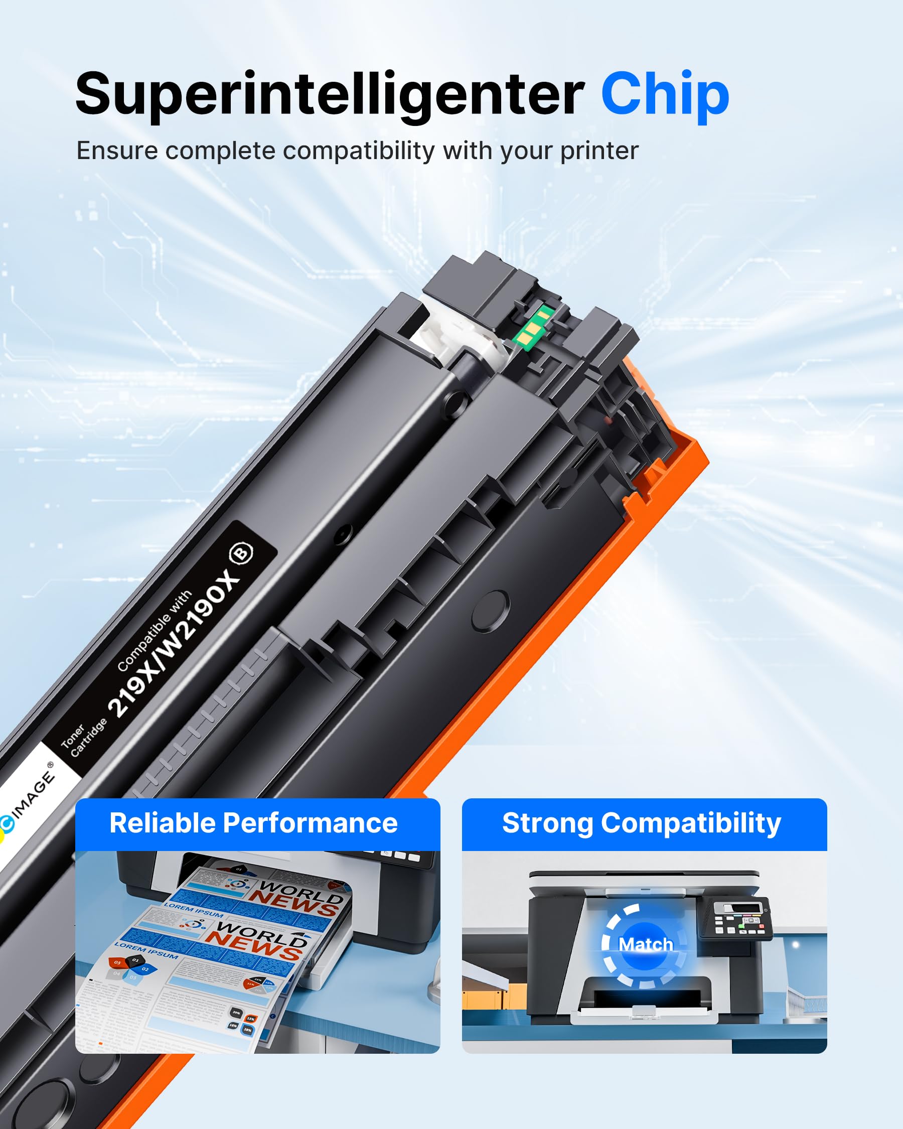 GPC Image 219X Con Chip Toner Compatibili per HP 219X 219A per Color LaserJet Pro MFP 3302FDW 3302FDWG 3302SDWG 3302SDW 3302FDN 3302FDNG 3202DN 3202DW W2190X (Nero Ciano Giallo Magenta, 4-Pack)