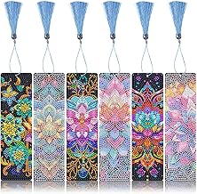 6 Pieces 5D DIY Diamond Bookmarks Diamond Painting Kit by Number Mandala Diamond Painting Student Bookmark Graduation Birthday Gift Side Marking
