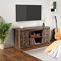 Vista 2 de YESHOMY Soporte de TV para televisores de hasta 65 pulgadas, con puertas correderas de granero y armarios de almacenamiento, mesa consola y muebles