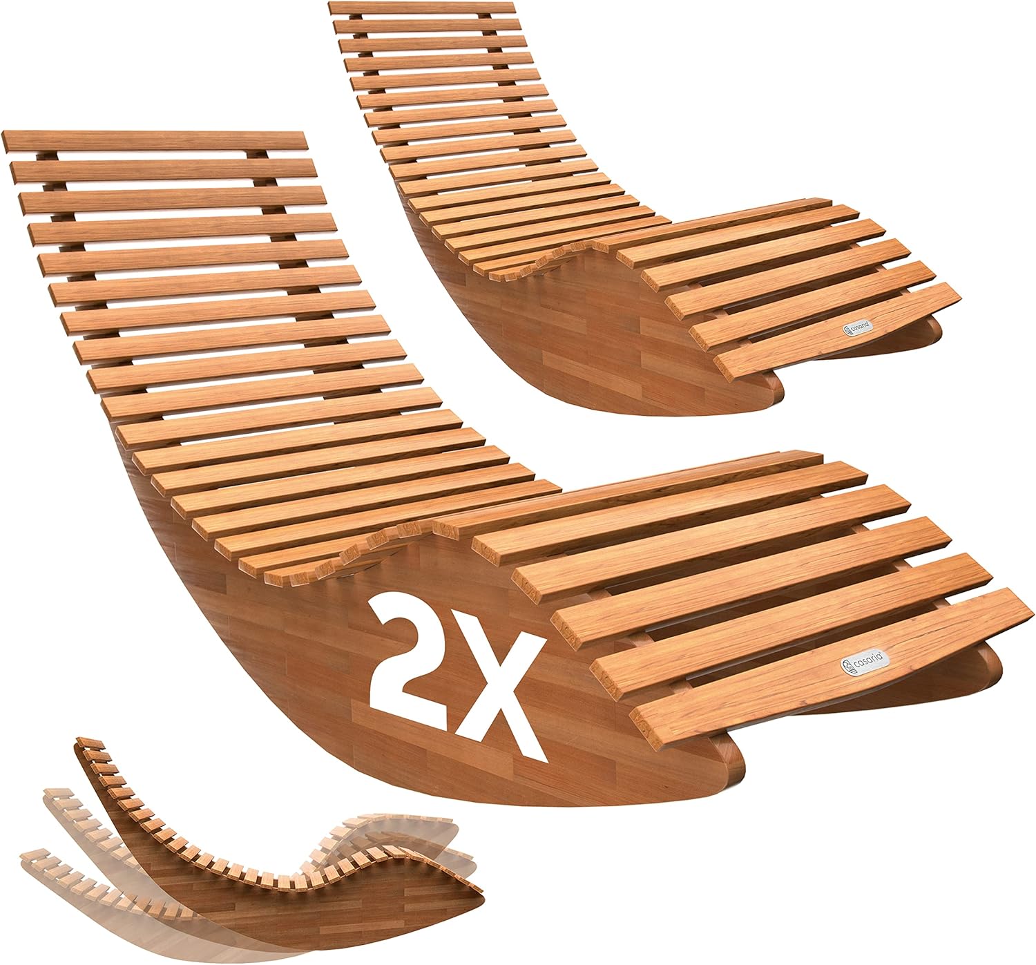 Casaria 2X Chaise Longue à Bascule en Bois d'acacia certifié FSC
