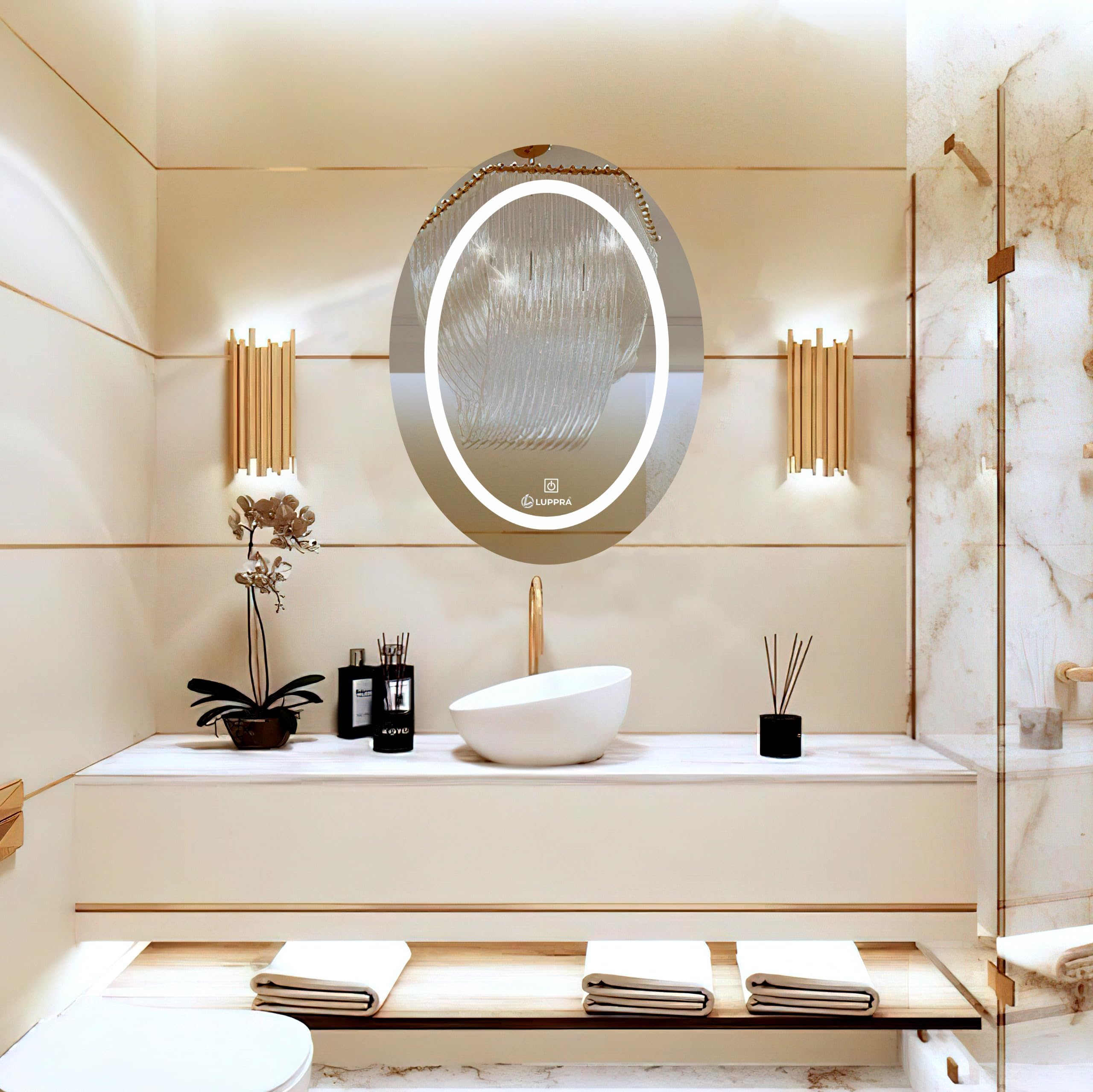 LUPPRA Oval LED Bathroom Mirror with 3 Lighting Options (Warm, White, Natural White) - Stylish Illumination for Your Wash Basin(18 X24 INCH) OD2-5