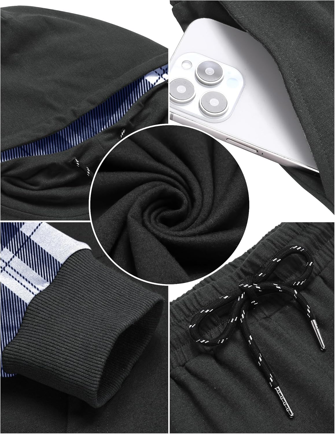 LecGee Men 2 Piece Tracksuit Outfit Contrast Color Patchwork Hoodie Sweatshirt Sweatpants Casual Jogging Sweatsuit Set - Image 6