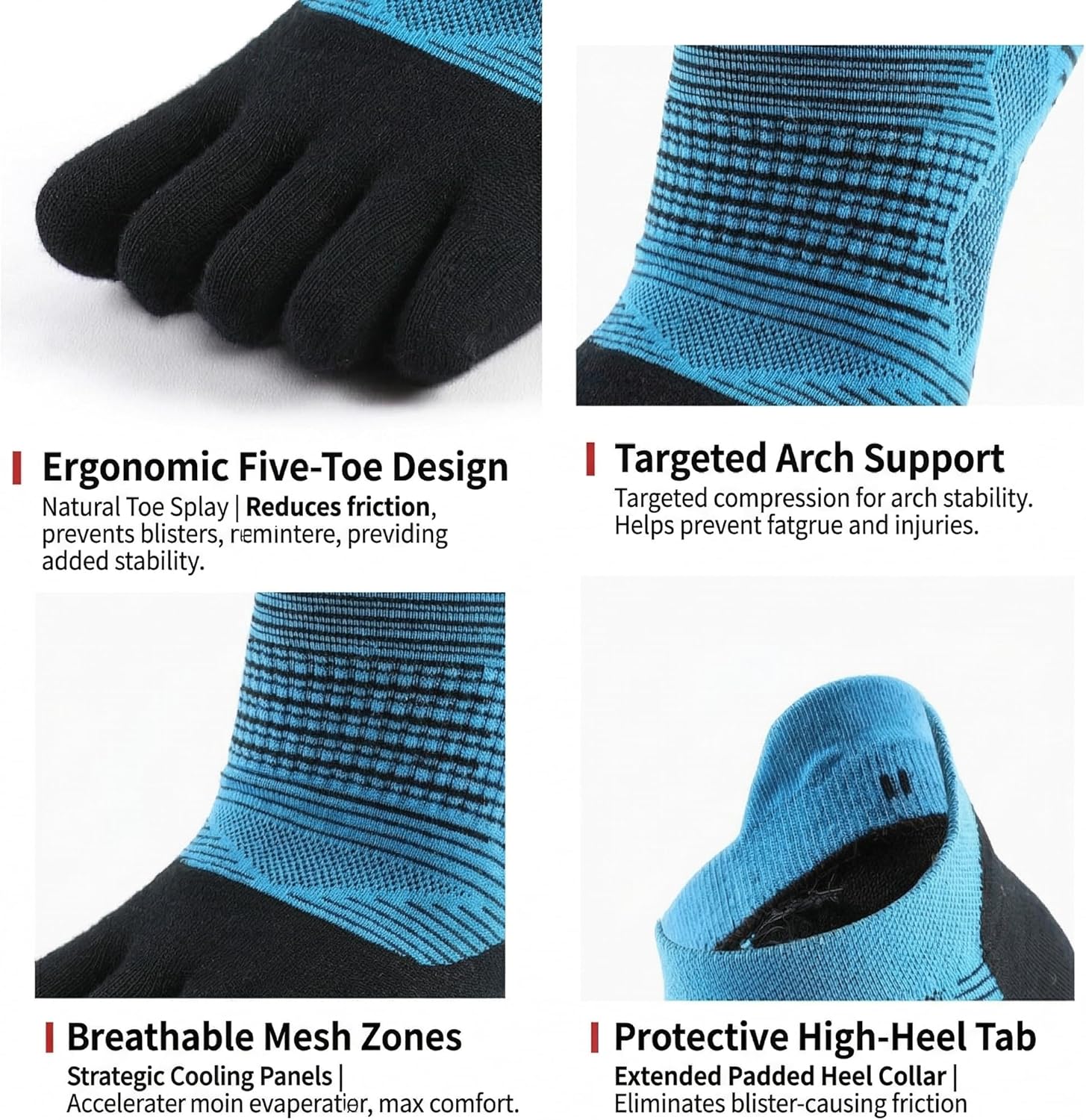kintoe Coolmax Performance Sport Ankle, 1/3/6 pairs Toe Socks Men Women Moisture Wicking Running Socks